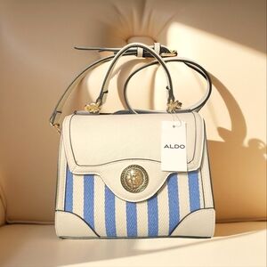 Aldo Elegant White and Blue Striped Satchel